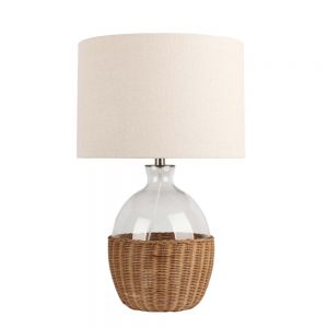 25.25"H GLASS TABLE LAMP WITH RETTAN COVER