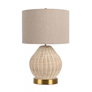 22"H RATTAN TABLE LAMP WITH METAL BASE