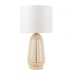 22"H GLASS TABLE LAMP WRAPPED IN RATTAN