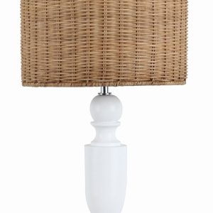 20"H RESIN TABLE LAMP WITH RATTAN SHADE
